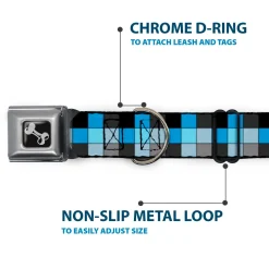 Dog Bone Seatbelt Buckle Collar - Checker Mosaic Blue