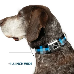 Dog Bone Seatbelt Buckle Collar - Checker Mosaic Blue