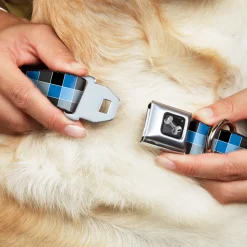Dog Bone Seatbelt Buckle Collar - Checker Mosaic Blue
