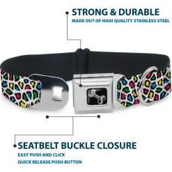 Dog Bone Seatbelt Buckle Collar - Leopard White/Multi Color