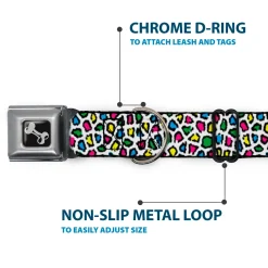 Dog Bone Seatbelt Buckle Collar - Leopard White/Multi Color