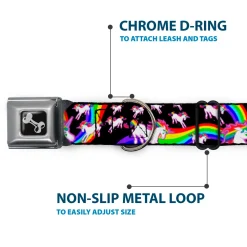 Dog Bone Seatbelt Buckle Collar - Unicorns/Rainbow Swirl Black