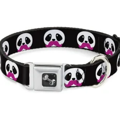Dog Bone Seatbelt Buckle Collar - Panda Face w/Pink Mustache
