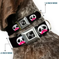 Dog Bone Seatbelt Buckle Collar - Panda Face w/Pink Mustache