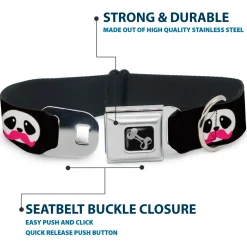 Dog Bone Seatbelt Buckle Collar - Panda Face w/Pink Mustache