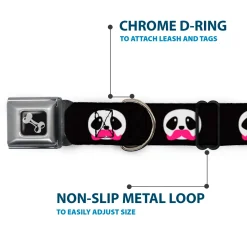 Dog Bone Seatbelt Buckle Collar - Panda Face w/Pink Mustache