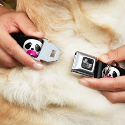 Dog Bone Seatbelt Buckle Collar - Panda Face w/Pink Mustache
