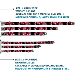 Dog Bone Seatbelt Buckle Collar - Love Me w/Sketch Stars & Stripes Black/Fuchsia/White