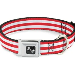 Dog Bone Seatbelt Buckle Collar - Triple Stripe White/Red