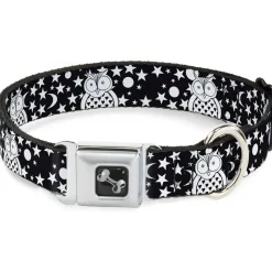 Dog Bone Seatbelt Buckle Collar - Owls Black/White3