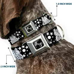 Dog Bone Seatbelt Buckle Collar - Owls Black/White3