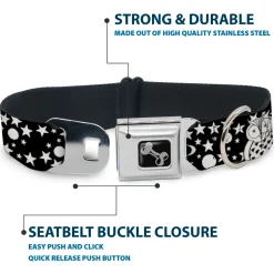 Dog Bone Seatbelt Buckle Collar - Owls Black/White3