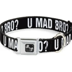 Dog Bone Seatbelt Buckle Collar - U MAD BRO? Weathered Black/White