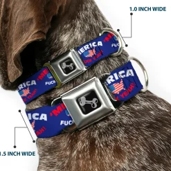 Dog Bone Seatbelt Buckle Collar - 'MERICA FUCK YEAH!/USA Silhouette Blue/White/Red/US Flag
