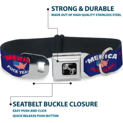 Dog Bone Seatbelt Buckle Collar - 'MERICA FUCK YEAH!/USA Silhouette Blue/White/Red/US Flag