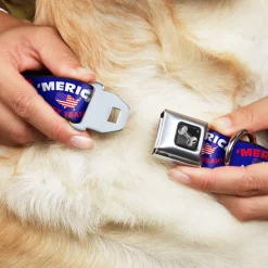 Dog Bone Seatbelt Buckle Collar - 'MERICA FUCK YEAH!/USA Silhouette Blue/White/Red/US Flag