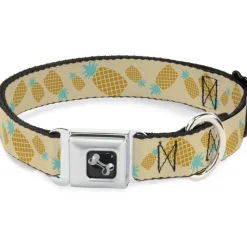 Dog Bone Seatbelt Buckle Collar - Pineapples Rotating Tan