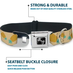 Dog Bone Seatbelt Buckle Collar - Pineapples Rotating Tan