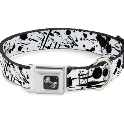 Dog Bone Seatbelt Buckle Collar - Splatter White/Black
