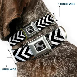 Dog Bone Seatbelt Buckle Collar - Chevron3 White/Black