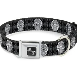 Dog Bone Seatbelt Buckle Collar - Skull Candy Black/Gray/White