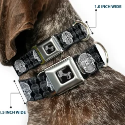 Dog Bone Seatbelt Buckle Collar - Skull Candy Black/Gray/White