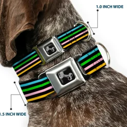 Dog Bone Seatbelt Buckle Collar - Stripe Blocks Black/Multi Pastel