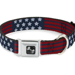 Dog Bone Seatbelt Buckle Collar - Stars & Stripes2 Blue/White/Red