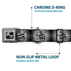 Dog Bone Seatbelt Buckle Collar - King Skull Blocks/Rays Grays