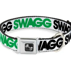 Dog Bone Seatbelt Buckle Collar - SWAGG White/Black/Green