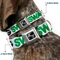Dog Bone Seatbelt Buckle Collar - SWAGG White/Black/Green