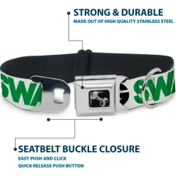 Dog Bone Seatbelt Buckle Collar - SWAGG White/Black/Green