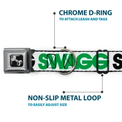 Dog Bone Seatbelt Buckle Collar - SWAGG White/Black/Green