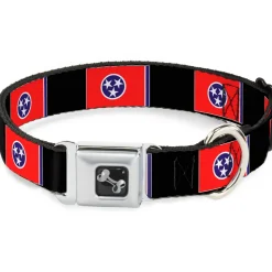 Dog Bone Seatbelt Buckle Collar - Tennessee Flags/Black