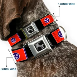 Dog Bone Seatbelt Buckle Collar - Tennessee Flags/Black