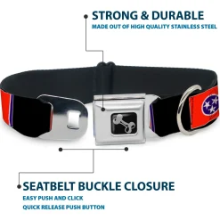 Dog Bone Seatbelt Buckle Collar - Tennessee Flags/Black