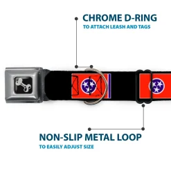 Dog Bone Seatbelt Buckle Collar - Tennessee Flags/Black