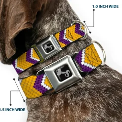 Dog Bone Seatbelt Buckle Collar - Chevron Weave Gold/Purple/White