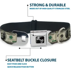 Dog Bone Seatbelt Buckle Collar - 100 Dollar Bills