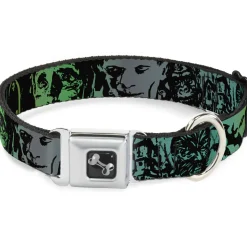 Dog Bone Seatbelt Buckle Collar - Retro Monster Aqua/Black