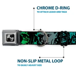 Dog Bone Seatbelt Buckle Collar - Retro Monster Aqua/Black