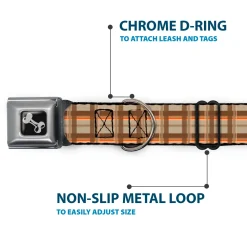 Dog Bone Seatbelt Buckle Collar - Plaid Tan Shades/Orange