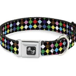 Dog Bone Seatbelt Buckle Collar - Diamonds Black/Multi Color