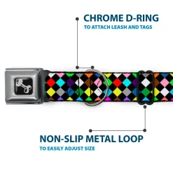 Dog Bone Seatbelt Buckle Collar - Diamonds Black/Multi Color