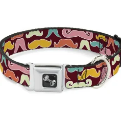Dog Bone Seatbelt Buckle Collar - Mustaches Brown/Multi Pastel