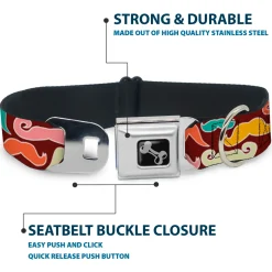 Dog Bone Seatbelt Buckle Collar - Mustaches Brown/Multi Pastel