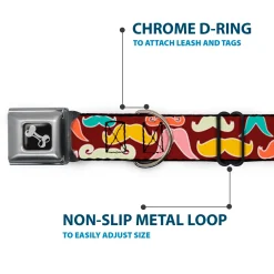 Dog Bone Seatbelt Buckle Collar - Mustaches Brown/Multi Pastel