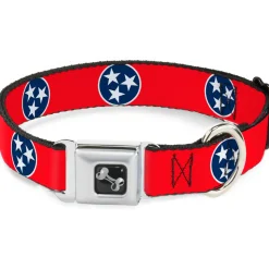 Dog Bone Seatbelt Buckle Collar - Tennessee Flag Stars Red/White/Blue