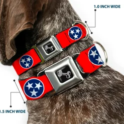 Dog Bone Seatbelt Buckle Collar - Tennessee Flag Stars Red/White/Blue