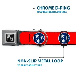 Dog Bone Seatbelt Buckle Collar - Tennessee Flag Stars Red/White/Blue